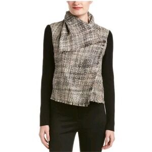 Anne Klein Wool Blend Tweed Jacket Shawl Scarf Collar Luxe Modern Coastal Chic M